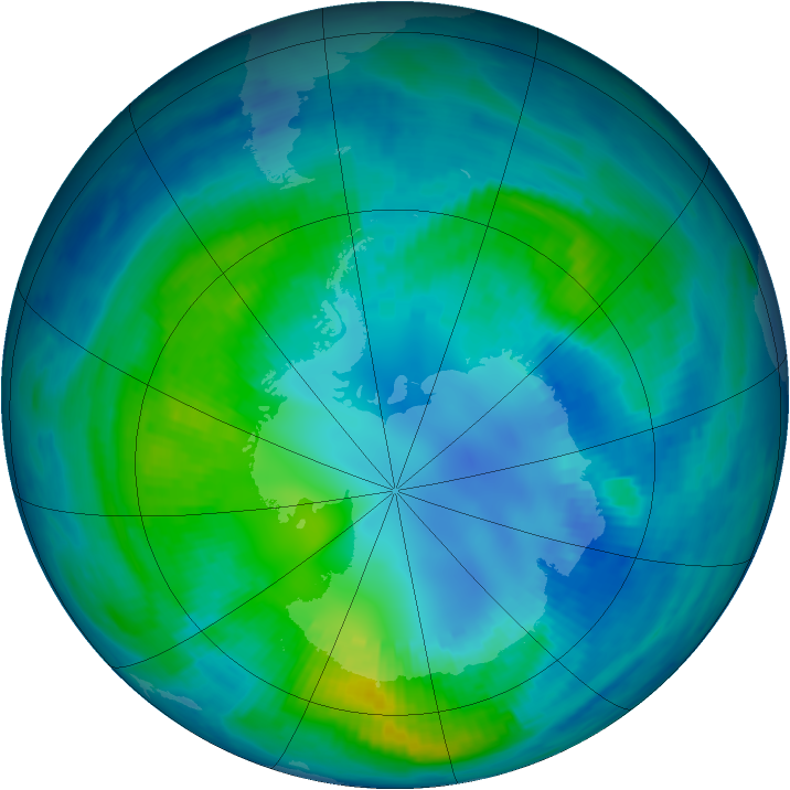 Antarctic ozone map for 22 April 1997